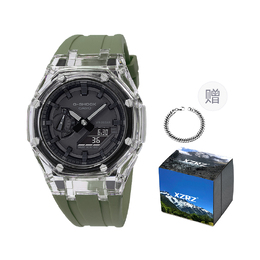 Casio Унисекс-часы с двумя жидкокристаллическими/аналоговыми дисплеями, черные ga-2100-1a1改装-透明表壳灰绿色胶带
