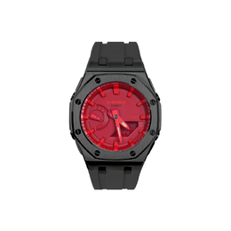 Casio Часы унисекс с двойным дисплеем, жидкокристаллическим/аналоговым дисплеем, 44 мм, красные ga-2100-4a改装-离岸红盘胶带