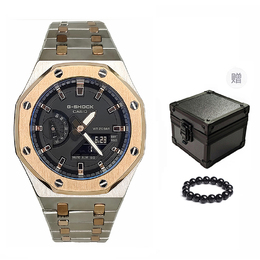 Casio Мужские часы с двойным дисплеем, жидкокристаллическим/аналоговым циферблатом, 44 мм, черные ga-2100-1a1改装-银钢玫圈乌玫间色