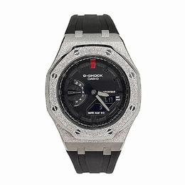 Casio Мужские часы с двойным дисплеем, жидкокристаллическим/аналоговым циферблатом, 44 мм, черные ga-2100-1a1改装-离岸霜银黑天鹅