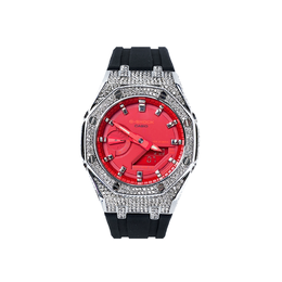 Casio Часы унисекс с двойным дисплеем, жидкокристаллическим/аналоговым дисплеем, 48,5 мм, красные ga-2100-4a改装-赤耀