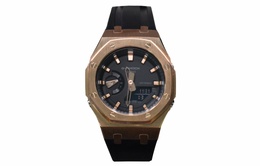 Casio Мужские часы с двойным дисплеем, жидкокристаллическим/аналоговым циферблатом, 44 мм, черные ga-2100-1a1改装-玫金钢黑