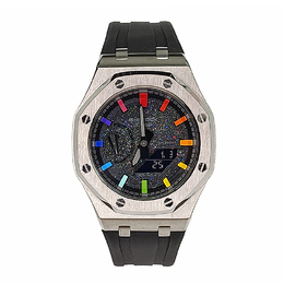 Casio Мужские часы с двойным дисплеем, жидкокристаллическим/аналоговым циферблатом, 44 мм, черные ga-2100-1a1改装-离岸银纷彩虹