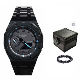 Casio Мужские часы с двойным дисплеем, жидкокристаллическим/аналоговым циферблатом, 44 мм, черные ga-2100-1a1改装-黑钢黯蓝