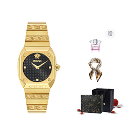 Versace Наручные часы FANSIZHE с кварцевым механизмом, ремешком из коровьей кожи, 35 мм, черным циферблатом, женские часы, фиолетовая розовая коробка + шелковый шарф ve9e00124