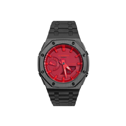 Casio Часы унисекс с двойным дисплеем, жидкокристаллическим/аналоговым дисплеем, 44 мм, красные ga-2100-4a改装-全锻造离岸