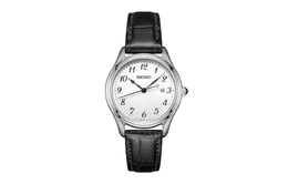 Seiko Женские часы с кварцевым механизмом, ремешком из натуральной кожи, белый циферблат sur639p1