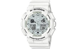 Casio Мужские часы с двойным жидкокристаллическим/аналоговым дисплеем, белые, ga-100mw-7a