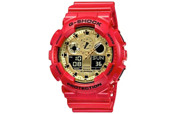 Casio Часы мужские с двойным дисплеем, кварцевым механизмом, ремешком из смолы, с жидким кристаллом/аналоговым механизмом и желтым циферблатом ga-100cx-4aprt