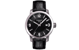Tissot Мужские часы из спортивной коллекции с кварцевым механизмом, 39,3 мм, черный циферблат, корпус из нержавеющей стали, кожаный ремешок t055.410.16.057.00