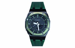 Casio Мужские часы с двойным дисплеем, жидкокристаллическим/аналоговым циферблатом, 44 мм, черные ga-2100-1a改装-墨绿森