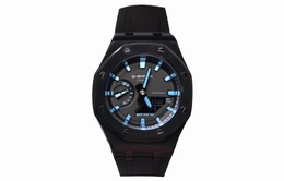 Casio Мужские часы с двойным дисплеем, жидкокристаллическим/аналоговым циферблатом, 44 мм, черные ga-2100-1a1改装-黑夜蓝