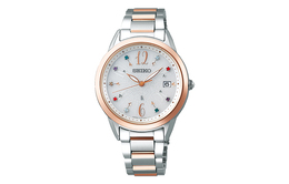 Seiko Часы женские Lukia Collection с кварцевым механизмом Solar и ремешком из нержавеющей стали, белый циферблат, sut400j1