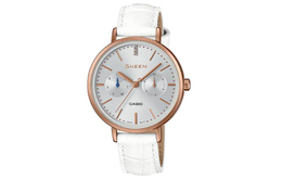 Часы женские SHEEN Collection с кварцевым механизмом, ремешком из натуральной кожи, серебристым циферблатом Casio she-3054pgl-7a