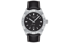 Tissot Мужские часы коллекции PR100 с кварцевым механизмом, 42 мм, черный циферблат, корпус из нержавеющей стали, кожаный ремешок t101.610.16.051.00