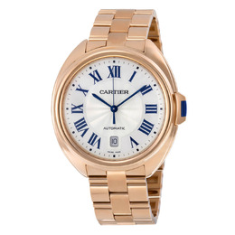 Cartier Cle Silvered Flinque Dial 18kt Rose Gold Mens Watch wgcl0002