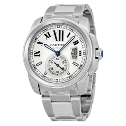 Pre-owned Cartier Calibre De Cartier Silver Opaline Dial Mens Watch W7100015