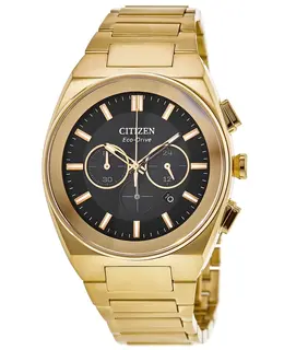 Brand New Authentic Citizen Axiom SC Black Dial Gold Tone Stainless Steel Men's Sports Watch ca4582-54e