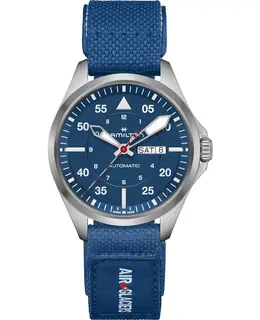 Hamilton H64655941 Khaki Aviation Pilot Day Date Auto Air-Glaciers Edition Blue Dial Fabric Strap Men's Watch