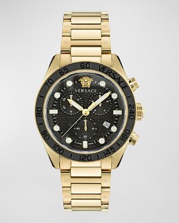 Мужские часы Greca Dome IP с браслетом из желтого золота, 43 мм Versace prod260160082 | black gold
