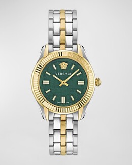 Часы Greca Time диаметром 35 мм с ремешком-браслетом, двухцветные/зеленые Versace prod261100219 | two tone