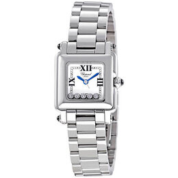 Pre-owned Chopard Happy Sport White Dial with 5 Floating Diamonds Dial Ladies Watch 278893-3006