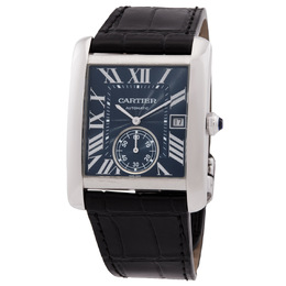 Pre-owned Cartier Tank MC Blue Dial Stainless Steel Mens Watch WSTA0010
