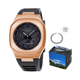 Casio Унисекс-часы с двумя жидкокристаллическими/аналоговыми дисплеями, черные ga-2100-1a1改装-黑色胶带鹦鹉玫瑰钢
