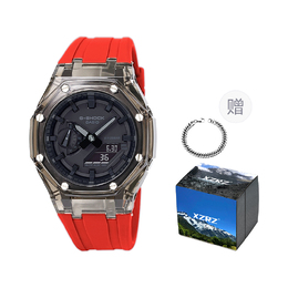 Casio Часы унисекс 53,2 мм, черные часы ga-2100-1a1改装-黑色透明表壳红色胶带