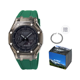 Часы унисекс Casio ga-2100-1a1改装-黑色透明表壳绿色胶带