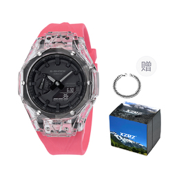 Casio Унисекс-часы с двумя жидкокристаллическими/аналоговыми дисплеями, черные ga-2100-1a1改装-大爆炸透明表壳粉色胶带