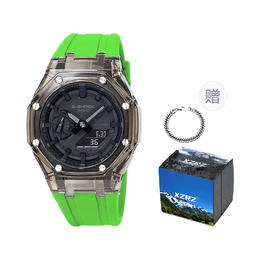 Casio Унисекс-часы с двумя жидкокристаллическими/аналоговыми дисплеями, черные ga-2100-1a1改装-黑透明表壳荧光绿色胶带