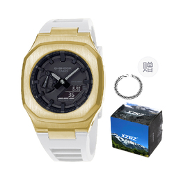 Casio Унисекс-часы с двумя жидкокристаллическими/аналоговыми дисплеями, черные ga-2100-1a1改装-白色胶带鹦鹉金钢