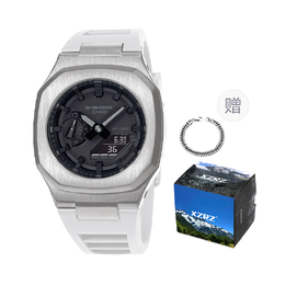 Casio Унисекс-часы с двумя жидкокристаллическими/аналоговыми дисплеями, черные ga-2100-1a1改装-白色胶带鹦鹉银钢