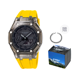 Casio Часы унисекс Black Watch ga-2100-1a1改装-黑色透明表壳黄色胶带