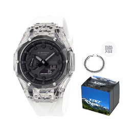 Casio Унисекс-часы с двумя жидкокристаллическими/аналоговыми дисплеями, черные ga-2100-1a1改装-大爆炸透明表壳白色胶带