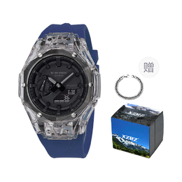 Casio Унисекс-часы с двумя жидкокристаллическими/аналоговыми дисплеями, черные ga-2100-1a1改装-大爆炸透明表壳蓝色胶带