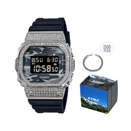 Серые часы унисекс серии G-SQUAD Casio dw-5600ca-8改装-满镶钻银色胶带