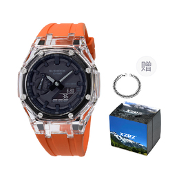 Casio Унисекс-часы с двумя жидкокристаллическими/аналоговыми дисплеями, черные ga-2100-1a1改装-透明表壳橙胶带