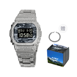 Серые часы унисекс серии G-SQUAD Casio dw-5600ca-8改装-满镶钻银色钢带