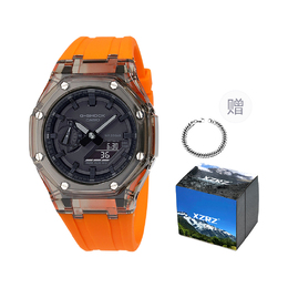 Casio Унисекс-часы с двумя жидкокристаллическими/аналоговыми дисплеями, 44,4 мм, черные ga-2100-1a1改装-黑色透明表壳橙胶带