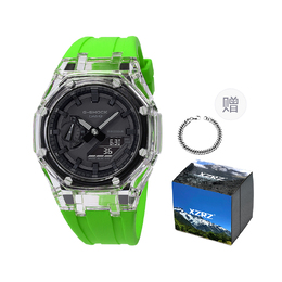 Casio Унисекс-часы с двумя жидкокристаллическими/аналоговыми дисплеями, черные ga-2100-1a1改装-透明表壳荧光绿胶带
