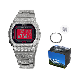 Casio Часы унисекс серии DIGITAL красные gw-b5600ar-1a改装-满镶钻银色钢带