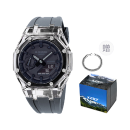 Casio Унисекс-часы с двумя жидкокристаллическими/аналоговыми дисплеями, черные ga-2100-1a1改装-透明表壳水泥灰胶带