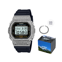 Casio Часы унисекс серии G-SQUAD Black dw-5600e-1改装-满镶钻银色胶带