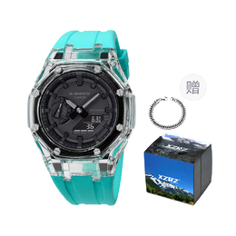 Casio Унисекс-часы с двумя жидкокристаллическими/аналоговыми дисплеями, черные ga-2100-1a1改装-透明表壳蒂芙尼胶带