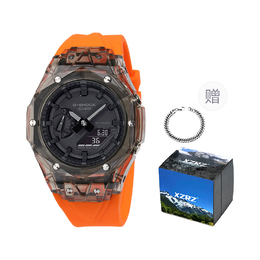 Casio Унисекс-часы с двумя жидкокристаллическими/аналоговыми дисплеями, 44,5 мм, черные ga-2100-1a1改装-大爆炸黑色透明表壳橙胶带