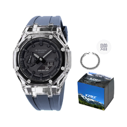 Casio Унисекс-часы с двумя жидкокристаллическими/аналоговыми дисплеями, черные ga-2100-1a1改装-透明表壳天蓝色胶带