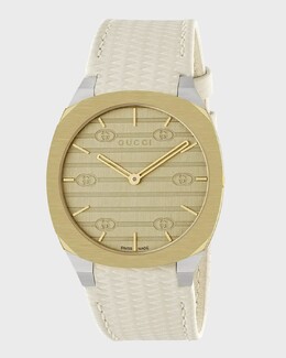 Кварцевые часы 34 мм 25H с кожаным ремешком, белые Gucci prod263800553