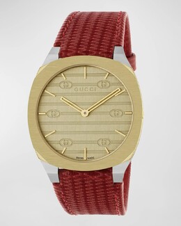 Кварцевые часы 34 мм 25H с кожаным ремешком, красные Gucci prod263820041